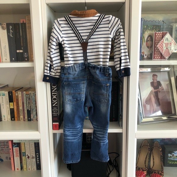 H&M Autumn outfit: cardigan, jeans, onesie & suspenders - Picture 3 of 6